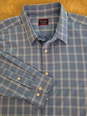 UNTUCKIT Garrett Shirt Sz XXL Blue Grid Check L/S Button Up Performance Stretch